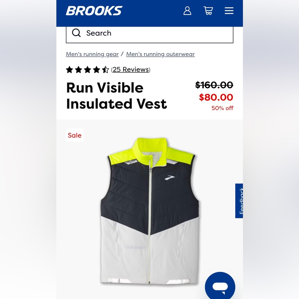Brooks Run Visible insulted vest size small